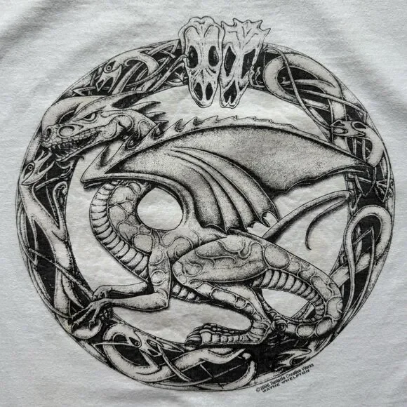 Vintage Y2K Wayne Whelpton Dragon Punk Goth T Shirt Size L 2006 White - Picture 2 of 8